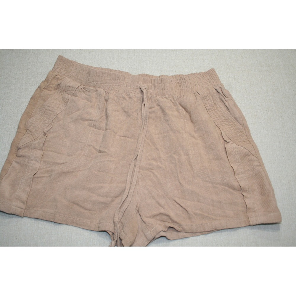 Umgee USA Womens Tan Linen Blend Drawstring Shorts M5344 Khaki Bohemian Size M